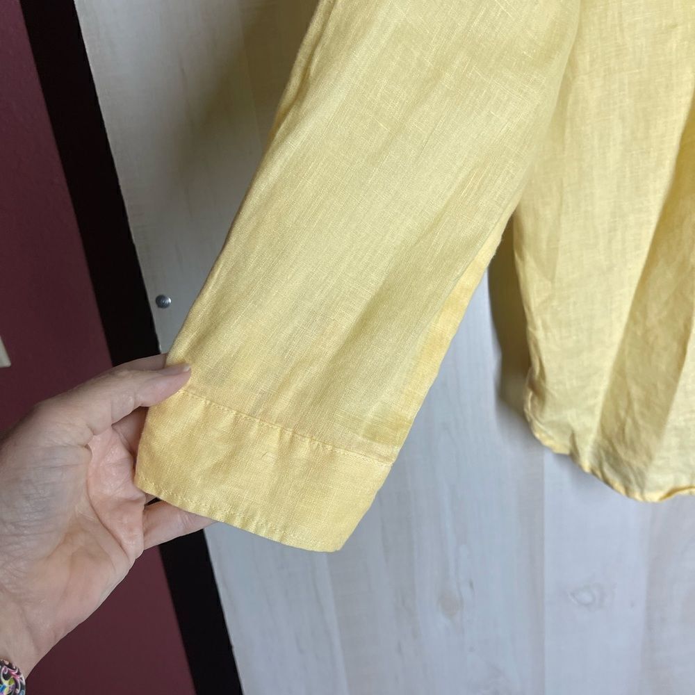 J. Jill yellow 100% linen long sleeve button front shirt blouse top, size medium - Picture 9 of 15